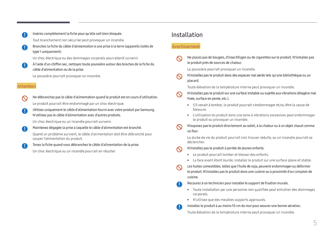 Samsung LH55WMHPTWC/EN manual Installation, Insérez complètement la fiche pour quelle soit bien bloquée 