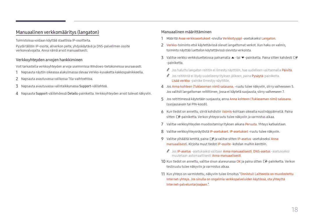 Samsung LH55WMHPTWC/EN manual Manuaalinen verkkomääritys langaton 