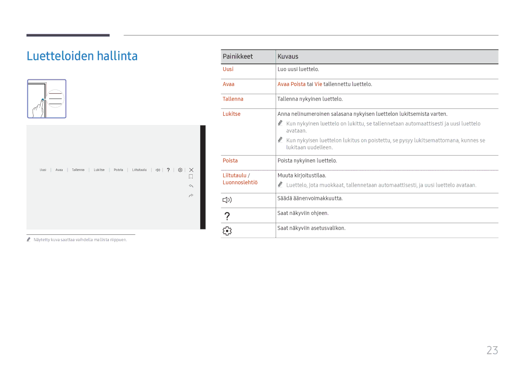 Samsung LH55WMHPTWC/EN manual Luetteloiden hallinta 