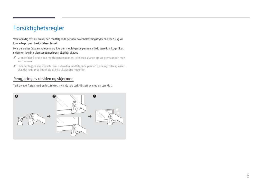 Samsung LH55WMHPTWC/EN manual Forsiktighetsregler 