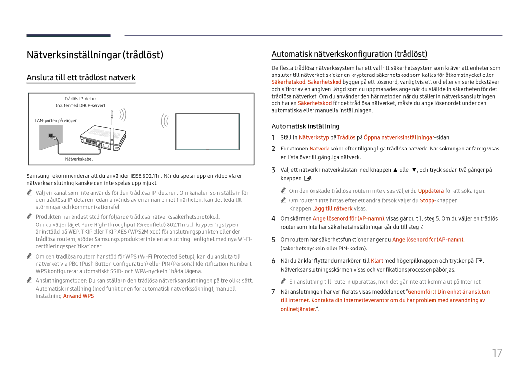 Samsung LH55WMHPTWC/EN Nätverksinställningar trådlöst, Ansluta till ett trådlöst nätverk, Knappen Lägg till nätverk visas 