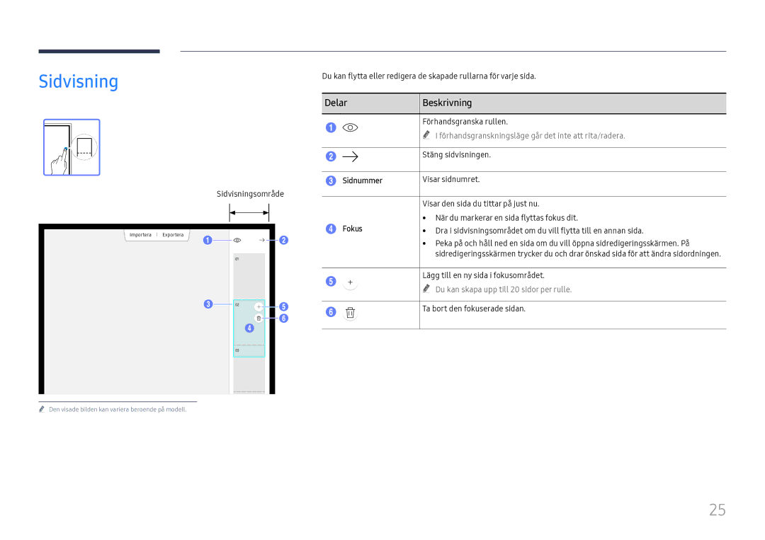 Samsung LH55WMHPTWC/EN manual Sidvisning, Sidnummer, Fokus 