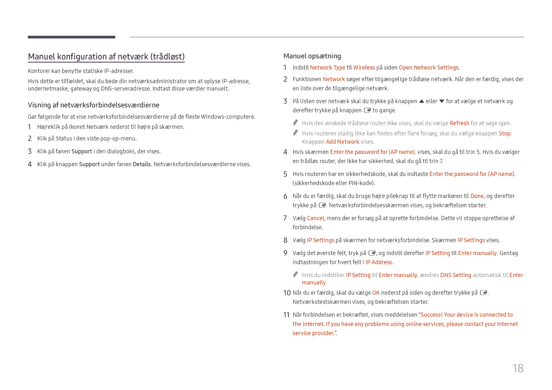 Samsung LH55WMHPTWC/EN manual Manuel konfiguration af netværk trådløst 