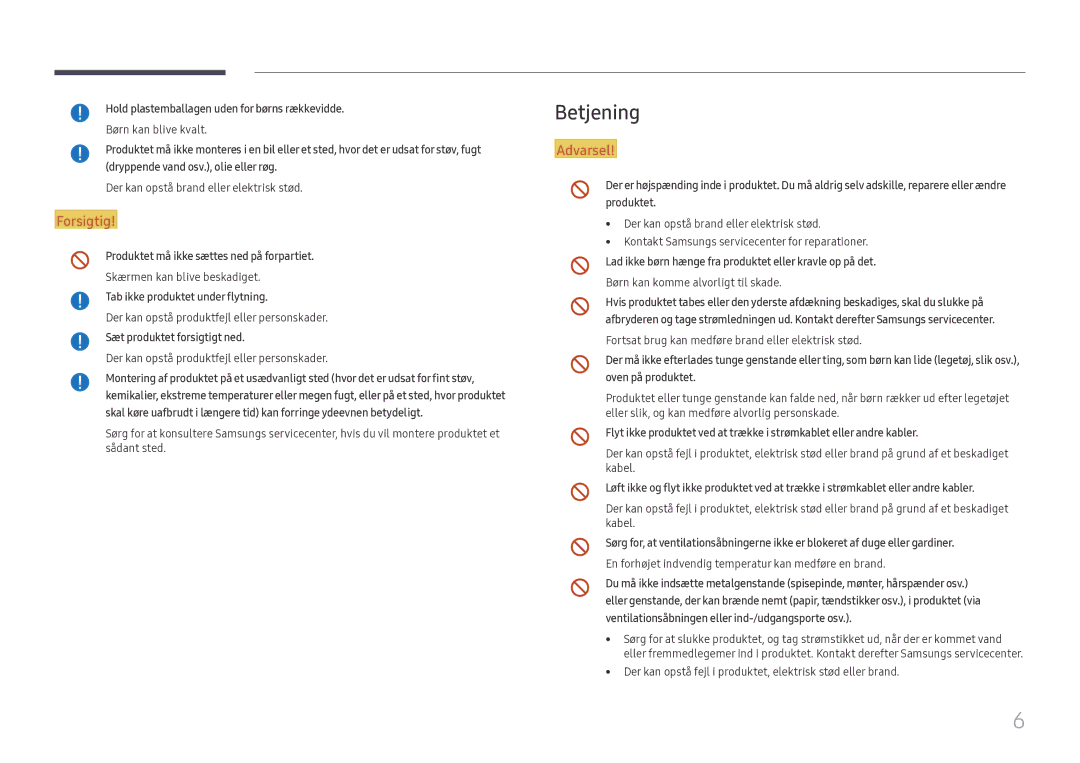 Samsung LH55WMHPTWC/EN manual Betjening 