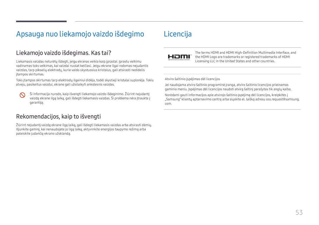 Samsung LH55WMHPTWC/EN manual Liekamojo vaizdo išdegimas. Kas tai?, Rekomendacijos, kaip to išvengti 