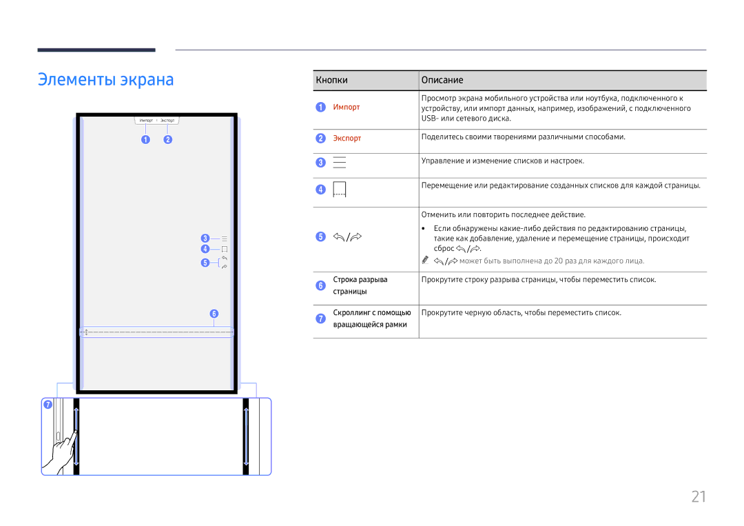 Samsung LH55WMHPTWC/EN manual Кнопки Описание, Импорт, Экспорт 