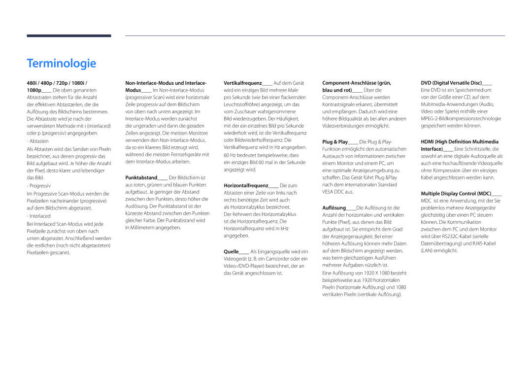 Samsung LH65DMDPLGC/EN, LH75DMDPLGC/EN manual Terminologie, 480i / 480p / 720p 