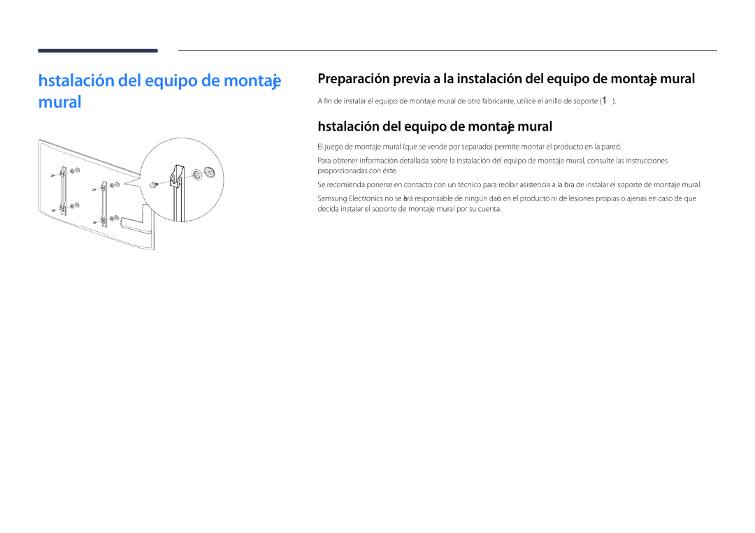 Samsung LH65DMDPLGC/EN, LH75DMDPLGC/EN manual Instalación del equipo de montaje mural 