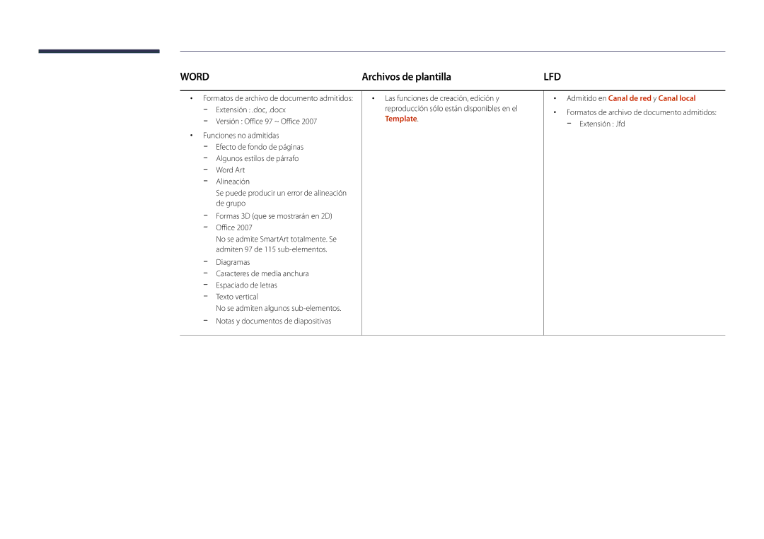 Samsung LH65DMDPLGC/EN manual Archivos de plantilla, Diagramas, Texto vertical, Admitido en Canal de red y Canal local 