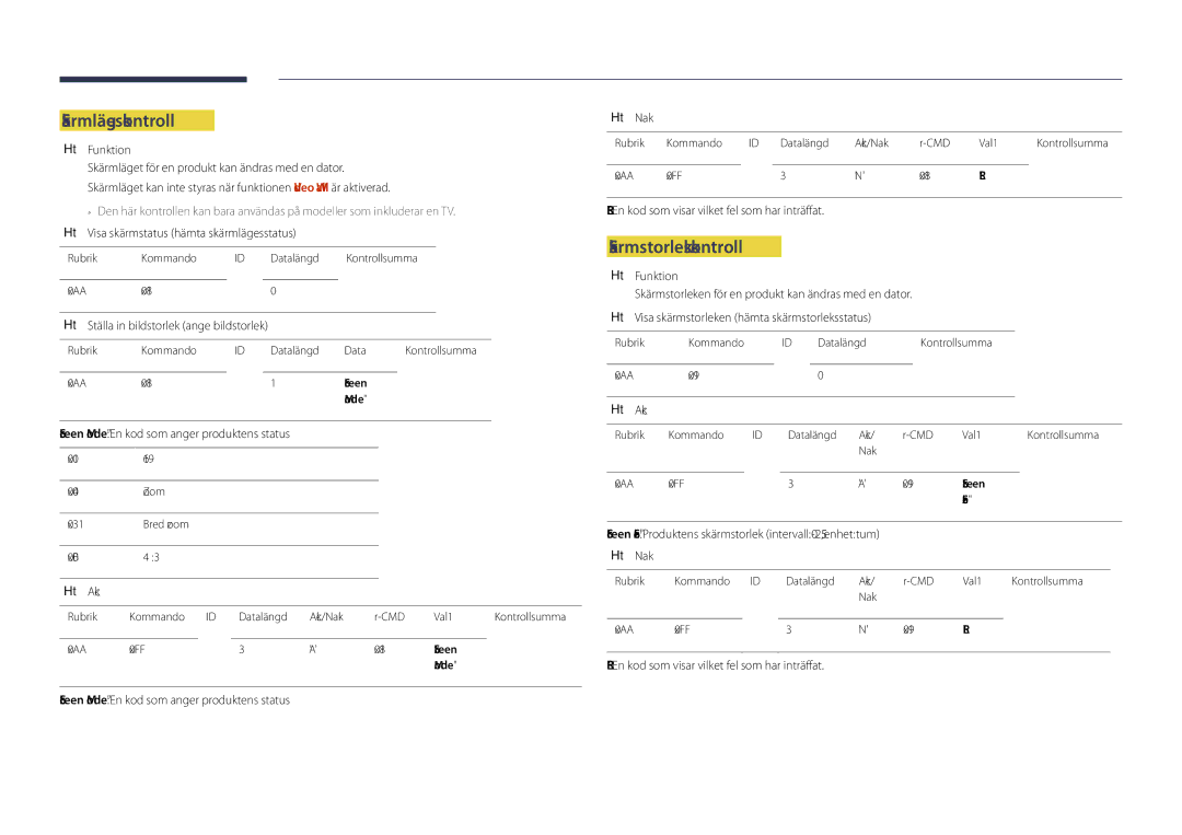 Samsung LH75DMDPLGC/EN, LH65DMDPLGC/EN manual Skärmlägeskontroll, Skärmstorlekskontroll 