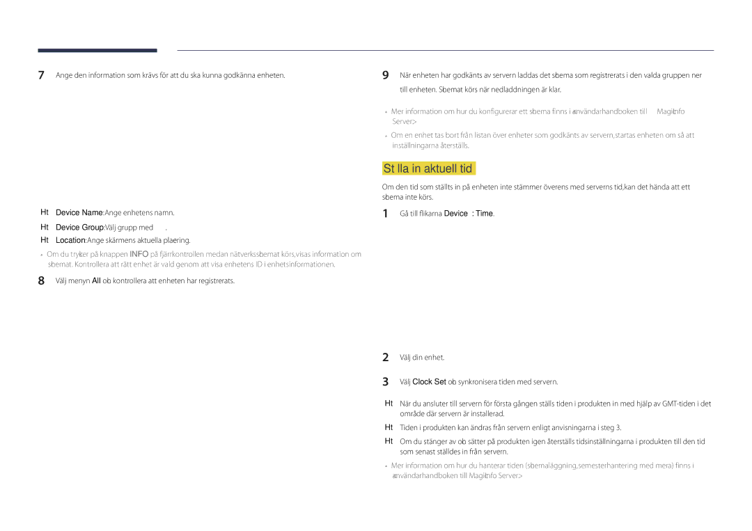 Samsung LH65DMDPLGC/EN, LH75DMDPLGC/EN manual Ställa in aktuell tid 