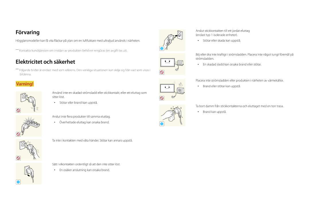 Samsung LH65DMDPLGC/EN, LH75DMDPLGC/EN manual Förvaring, Elektricitet och säkerhet 