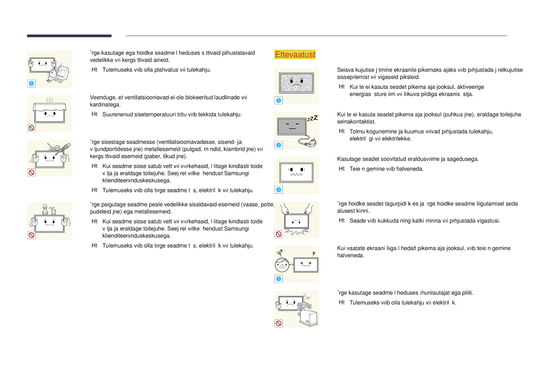 Samsung LH65DMDPLGC/EN, LH75DMDPLGC/EN manual Kergsüttivaid esemeid paber, tikud jne 