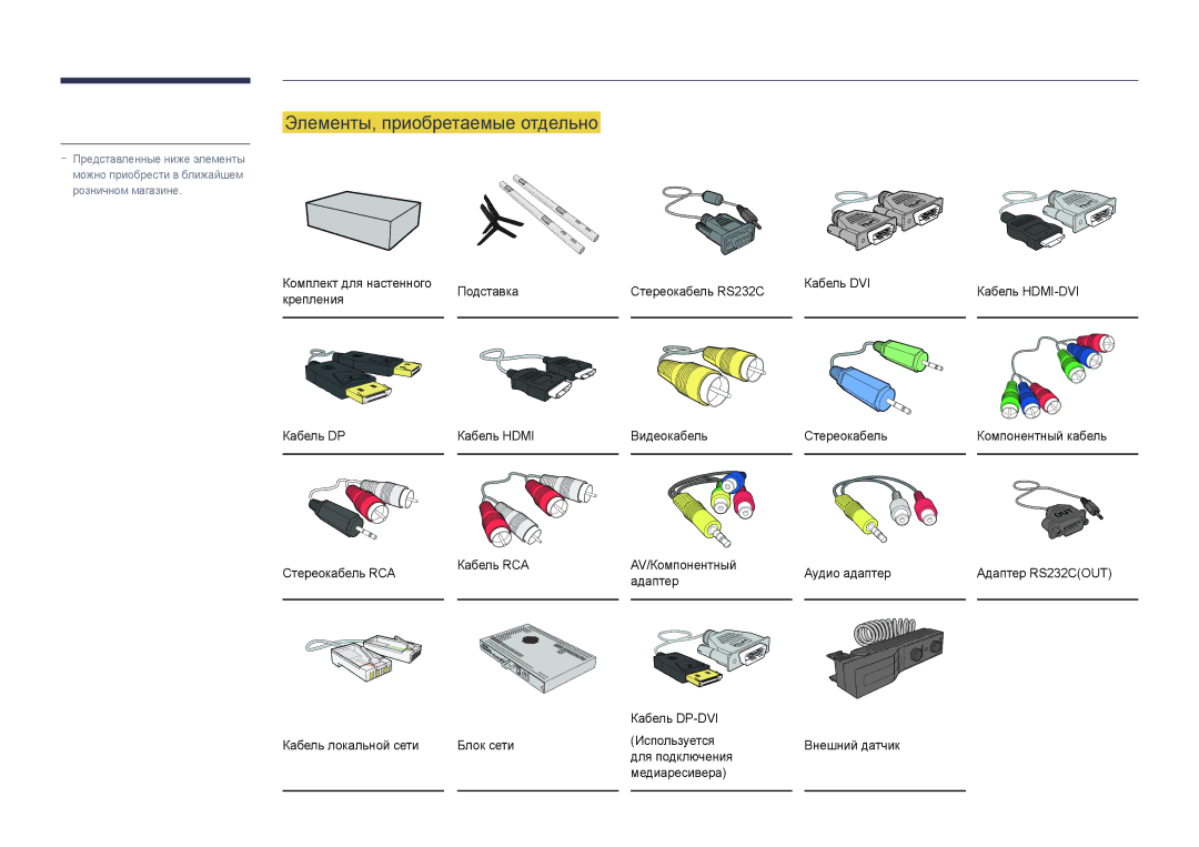 Samsung LH65DMDPLGC/EN, LH75DMDPLGC/EN manual Элементы, приобретаемые отдельно 