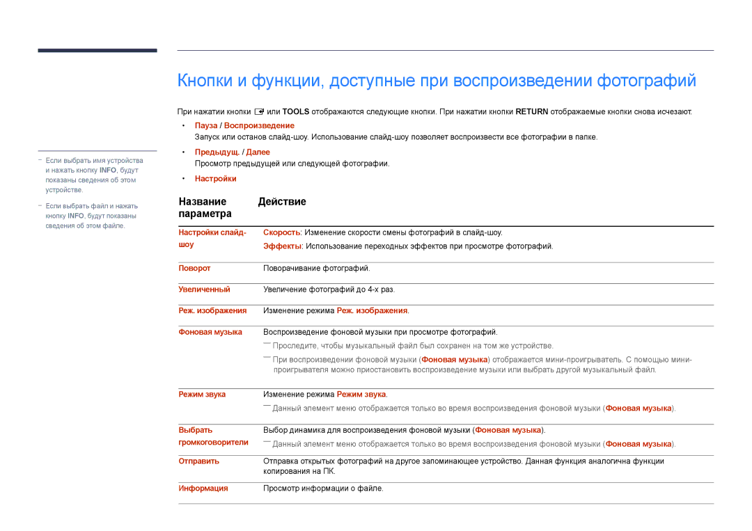 Samsung LH65DMDPLGC/EN, LH75DMDPLGC/EN manual Кнопки и функции, доступные при воспроизведении фотографий 