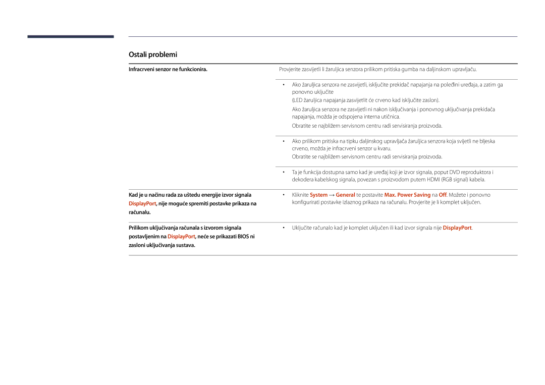 Samsung LH75DMDPLGC/EN, LH65DMDPLGC/EN manual Infracrveni senzor ne funkcionira 