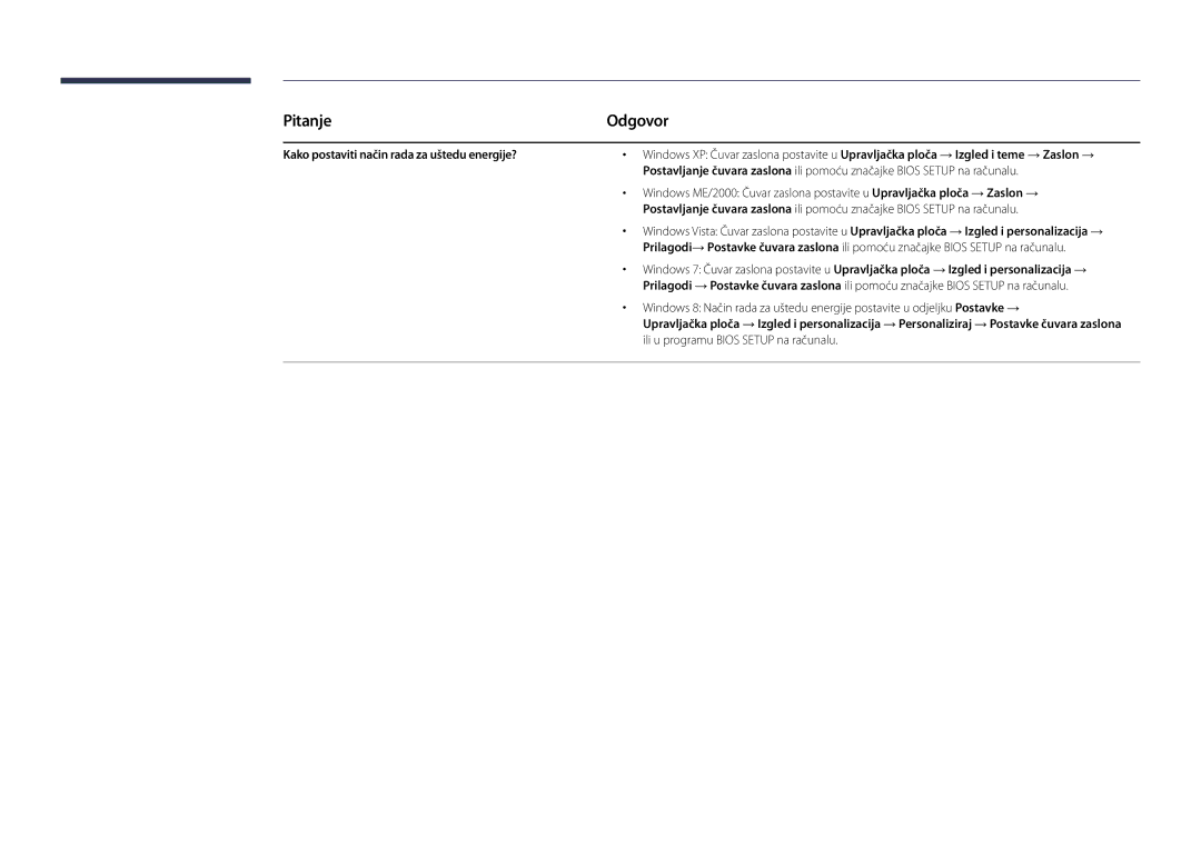 Samsung LH75DMDPLGC/EN, LH65DMDPLGC/EN manual Pitanje, Kako postaviti način rada za uštedu energije? 