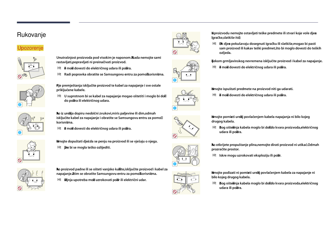 Samsung LH75DMDPLGC/EN, LH65DMDPLGC/EN manual Rukovanje, Daljnja upotreba može uzrokovati požar ili električni udar 