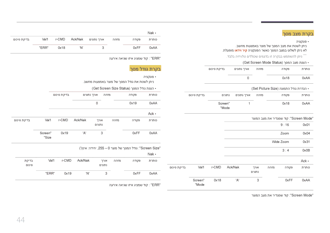 Samsung LH65DMERTBC/EN, LH75DMERTBC/CH, LH65DMERTBC/CH, LH82DMERTBC/CH manual ךסמ בצמ תרקב, ךסמ לדוג תרקב 