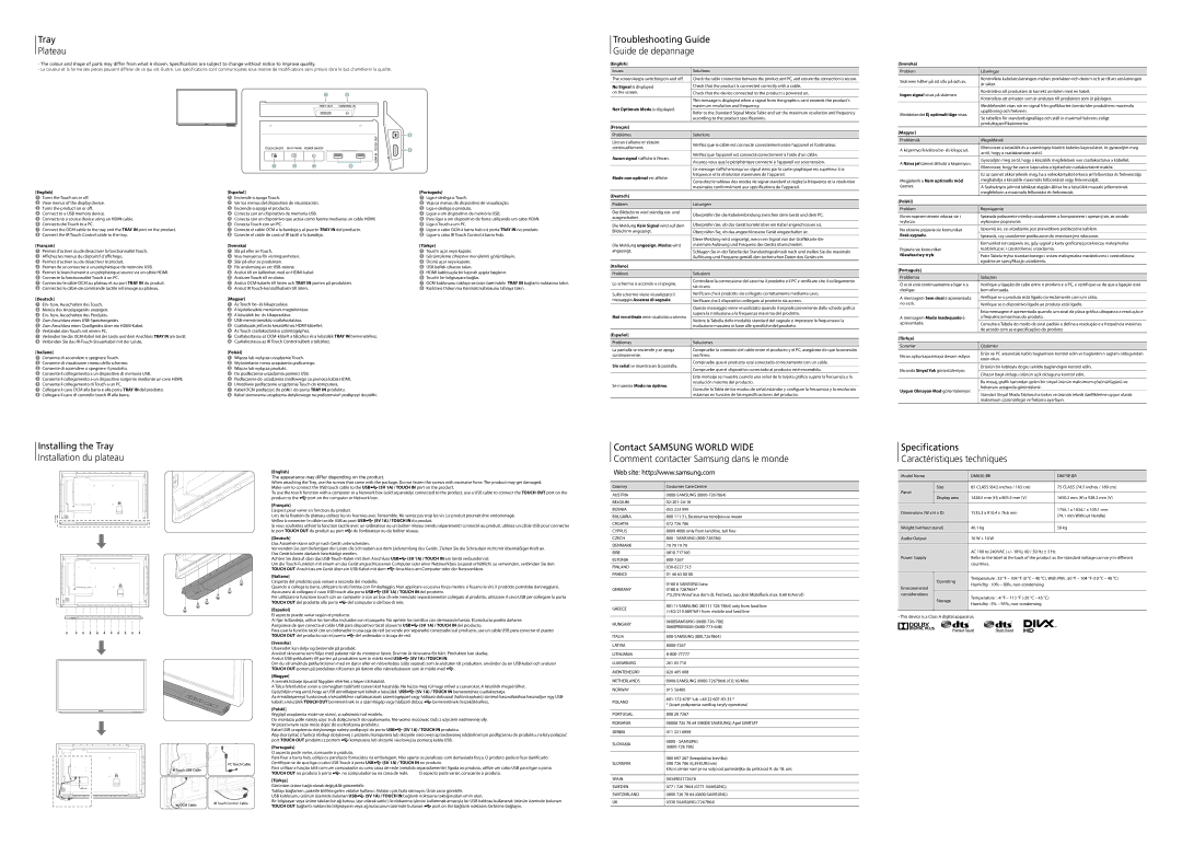 Samsung LH75DMERTBC/CH English Español Português, Français Svenska Türkçe, Deutsch Magyar, Italiano Polski, Brak sygnału 