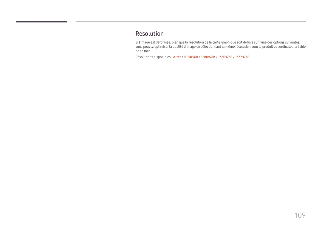 Samsung LH65DMEXTBC/EN manual 109, Résolution 