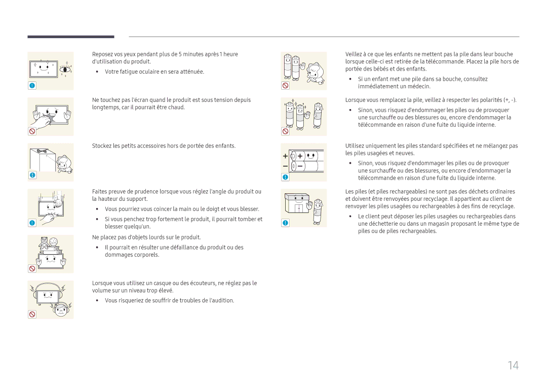 Samsung LH65DMEXTBC/EN manual Blesser quelquun, Ne placez pas dobjets lourds sur le produit, Dommages corporels 