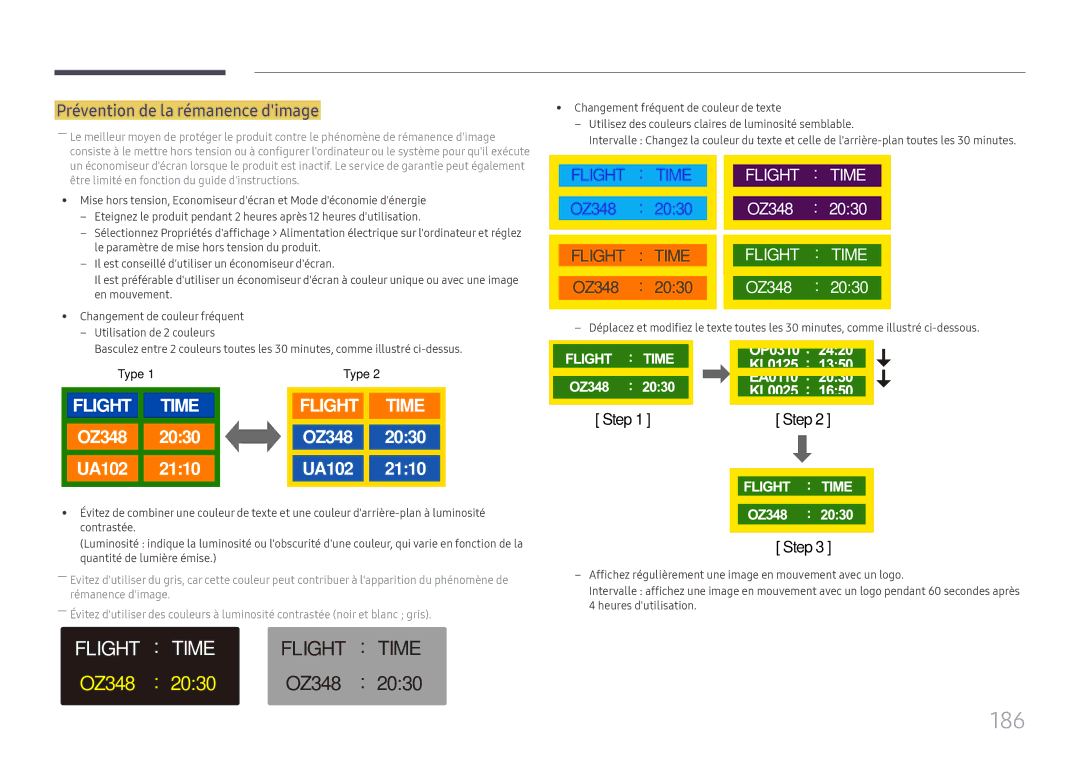 Samsung LH65DMEXTBC/EN manual 186, Prévention de la rémanence dimage 