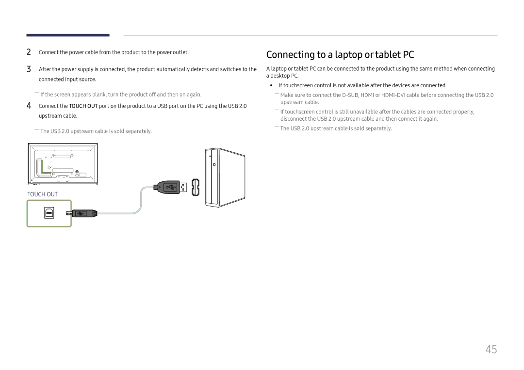 Samsung LH65DMEXTBC/EN manual Connecting to a laptop or tablet PC, Connected input source 