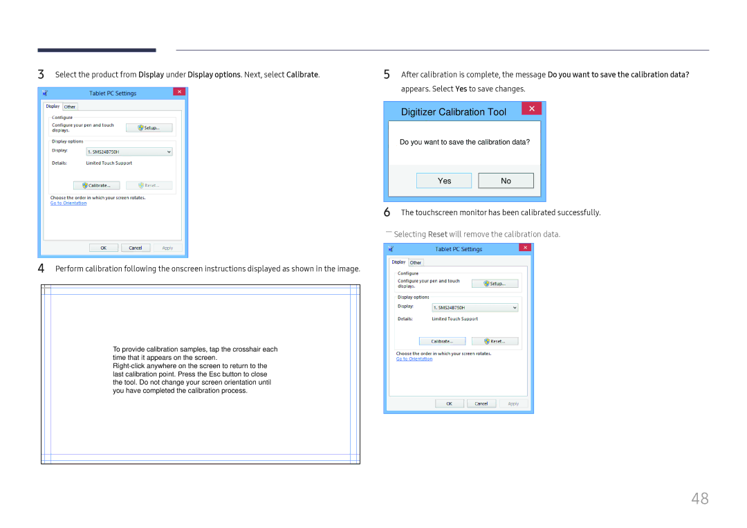 Samsung LH65DMEXTBC/EN manual Digitizer Calibration Tool, Touchscreen monitor has been calibrated successfully 