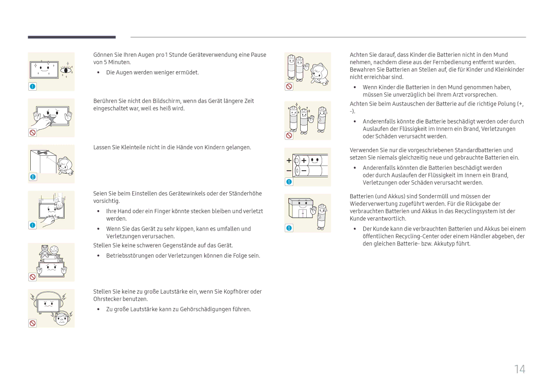 Samsung LH65DMEXTBC/EN manual Betriebsstörungen oder Verletzungen können die Folge sein 