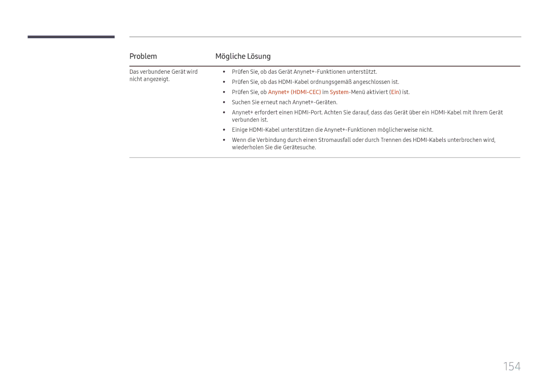 Samsung LH65DMEXTBC/EN manual 154, Problem 