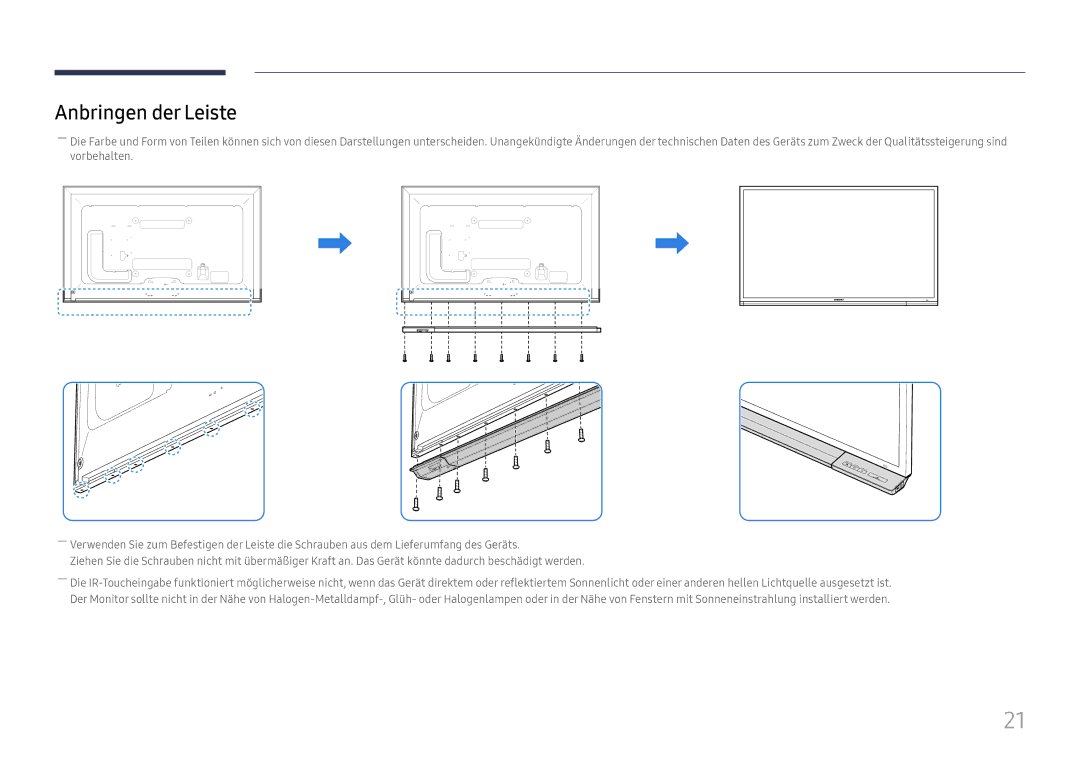 Samsung LH65DMEXTBC/EN manual Anbringen der Leiste 