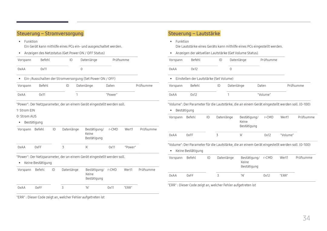 Samsung LH65DMEXTBC/EN manual Steuerung Stromversorgung, Steuerung Lautstärke, Einstellen der Lautstärke Set Volume 