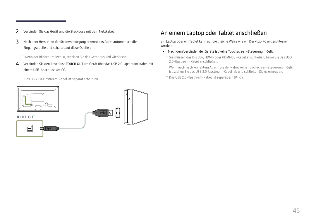 Samsung LH65DMEXTBC/EN manual An einem Laptop oder Tablet anschließen, Eingangsquelle und schaltet auf diese Quelle um 