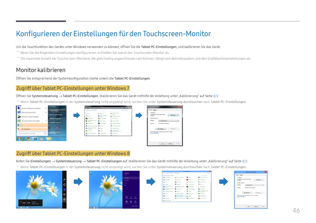 Samsung LH65DMEXTBC/EN manual Konfigurieren der Einstellungen für den Touchscreen-Monitor, Monitor kalibrieren 