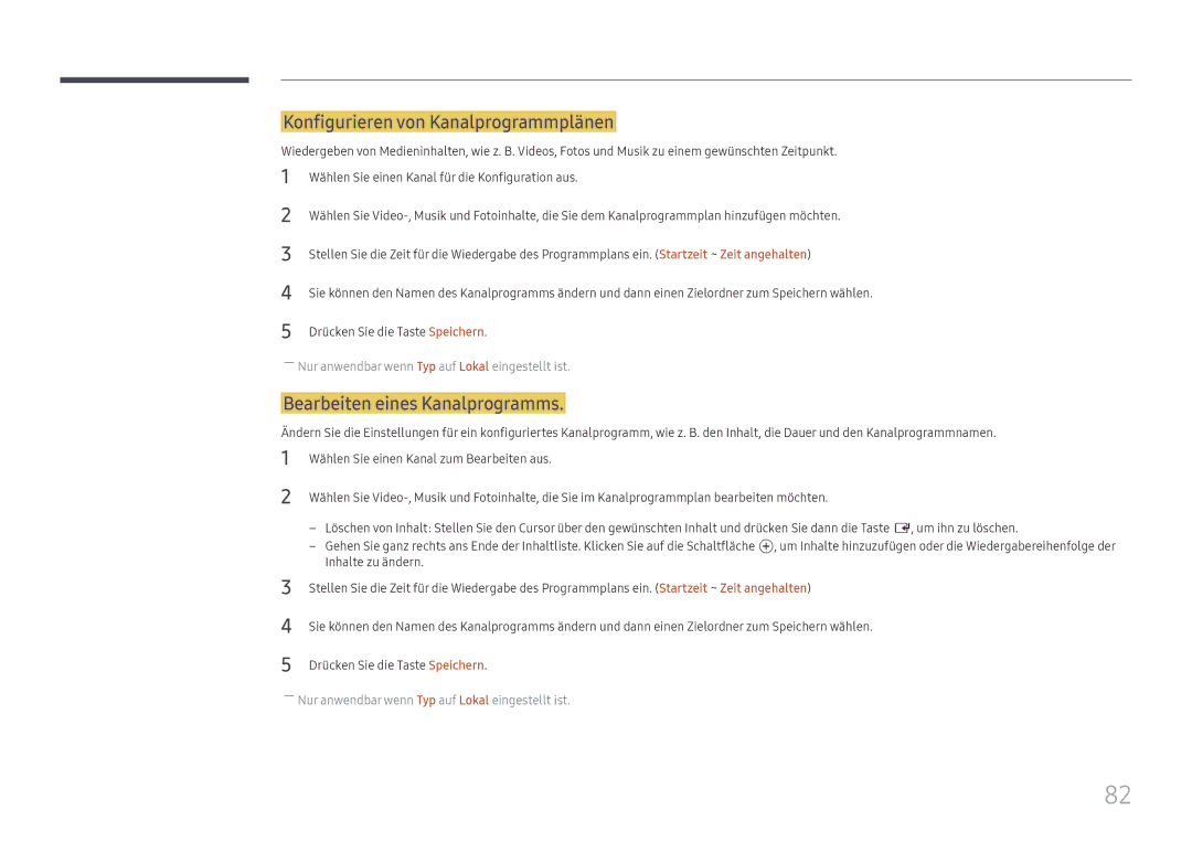 Samsung LH65DMEXTBC/EN manual Konfigurieren von Kanalprogrammplänen, Bearbeiten eines Kanalprogramms 