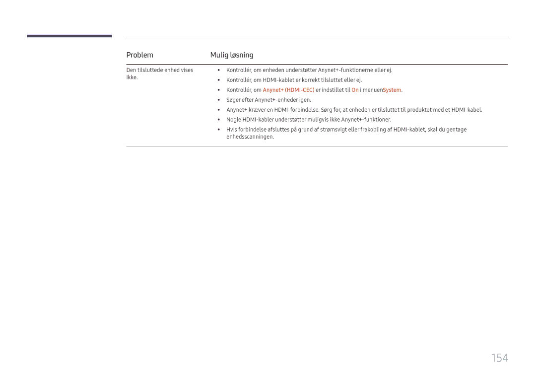 Samsung LH65DMEXTBC/EN manual 154, Problem 