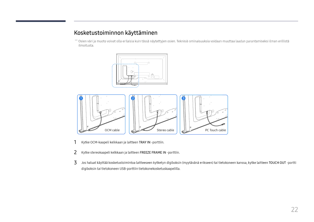 Samsung LH65DMEXTBC/EN manual Kosketustoiminnon käyttäminen 