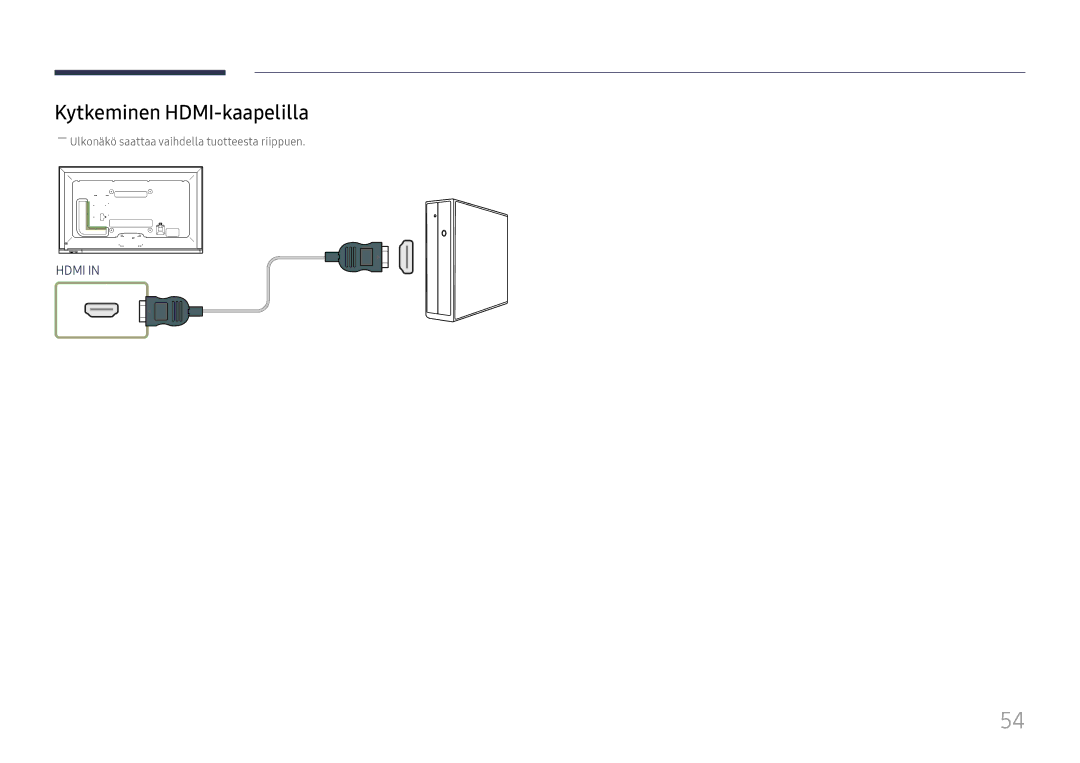 Samsung LH65DMEXTBC/EN manual Kytkeminen HDMI-kaapelilla 