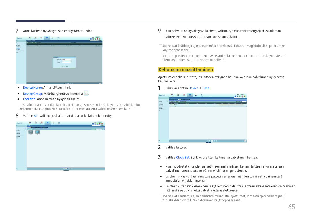 Samsung LH65DMEXTBC/EN manual Kellonajan määrittäminen 