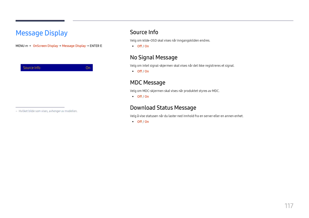 Samsung LH65DMEXTBC/EN manual Message Display, 117 