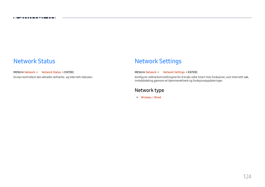 Samsung LH65DMEXTBC/EN manual Network Settings, 124, Network type 