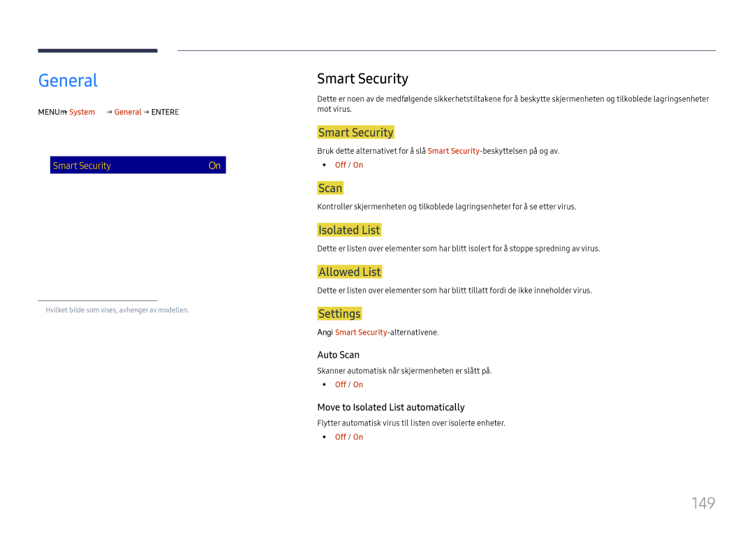 Samsung LH65DMEXTBC/EN manual General, 149, Smart Security 