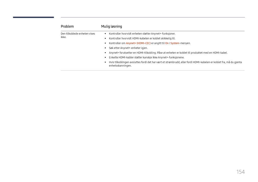 Samsung LH65DMEXTBC/EN manual 154, Problem 