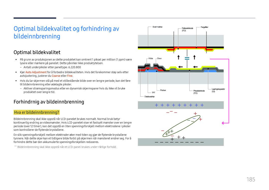 Samsung LH65DMEXTBC/EN Optimal bildekvalitet og forhindring av bildeinnbrenning, 185, Forhindrnig av bildeinnbrenning 