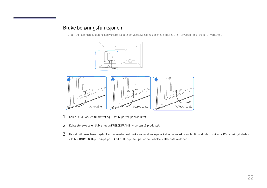 Samsung LH65DMEXTBC/EN manual Bruke berøringsfunksjonen 