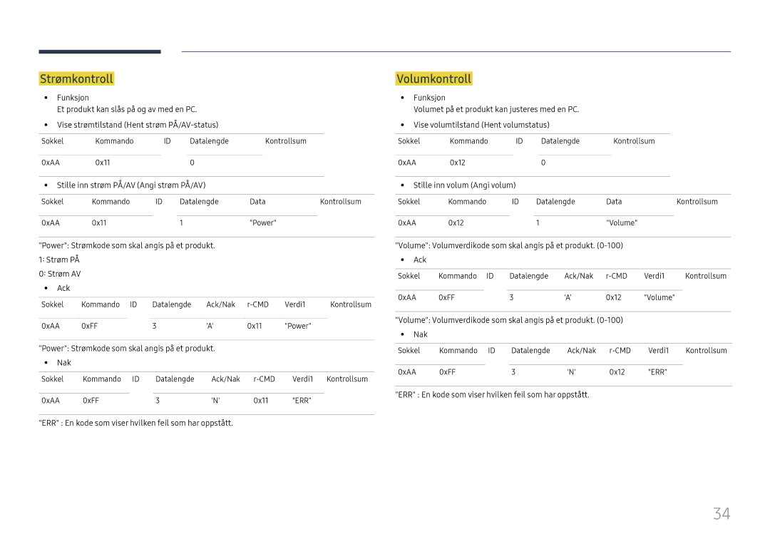 Samsung LH65DMEXTBC/EN manual Strømkontroll, Volumkontroll 