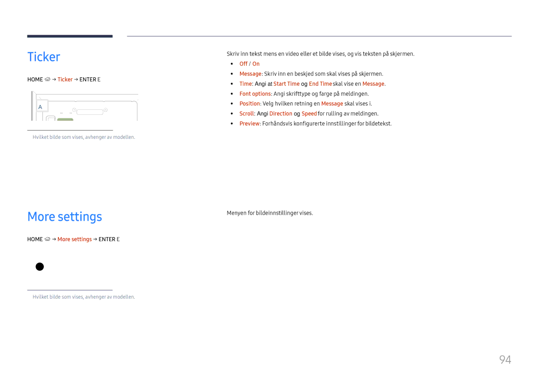 Samsung LH65DMEXTBC/EN manual Ticker, More settings 