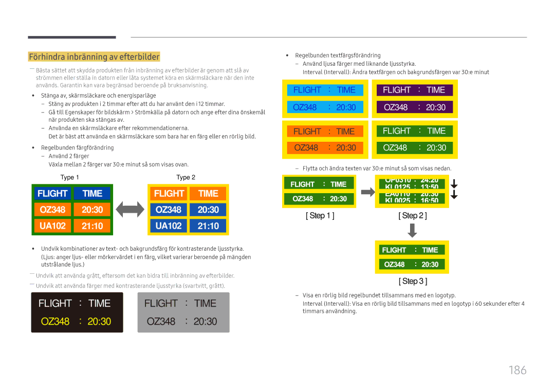 Samsung LH65DMEXTBC/EN manual 186, Förhindra inbränning av efterbilder 