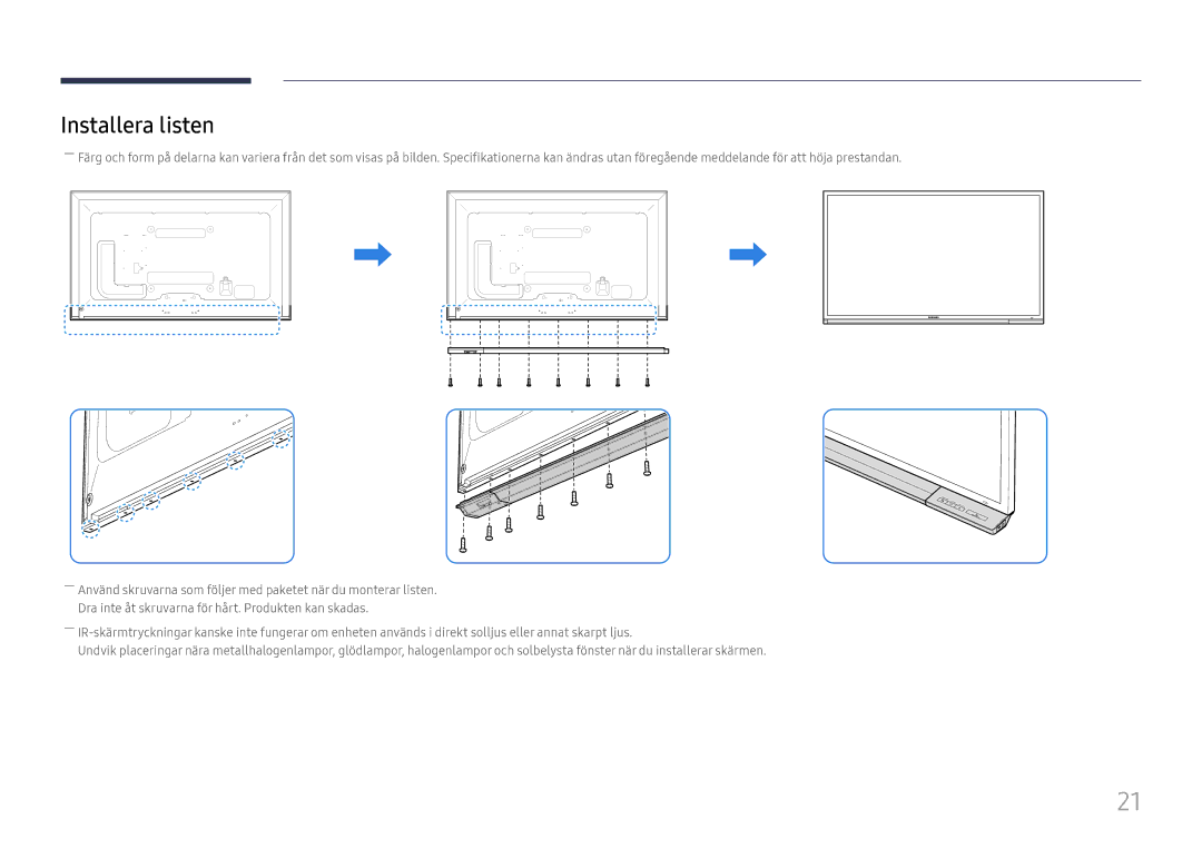 Samsung LH65DMEXTBC/EN manual Installera listen 